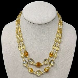 Glass West Germany Made Vintage Yellow Topaz Amber Double Row Beaded Necklace